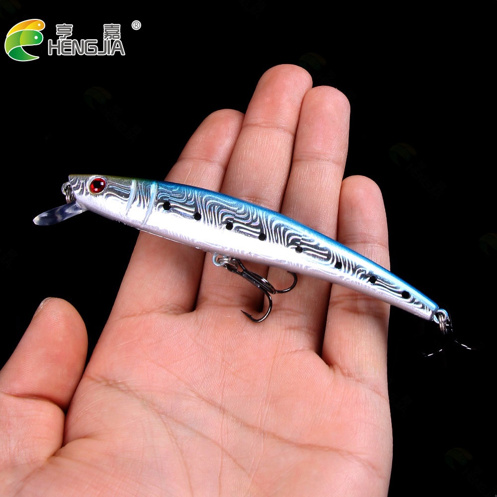 Hengjia 1pc Umpan Pancing Hard Bait Bentuk Ikan Kecil Mata 3D 11.5cm 11.2g Dengan Kail Treble