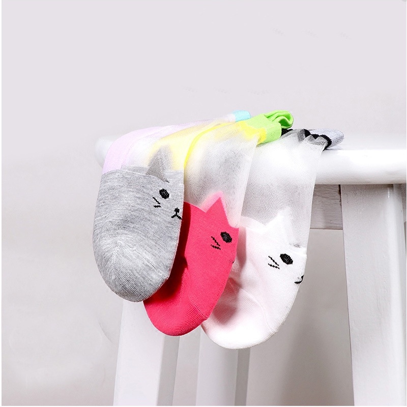 (COD) Wanita Kaus kaki kristal transparan modis kaos kaki pola kucing Lucu Socks 09S