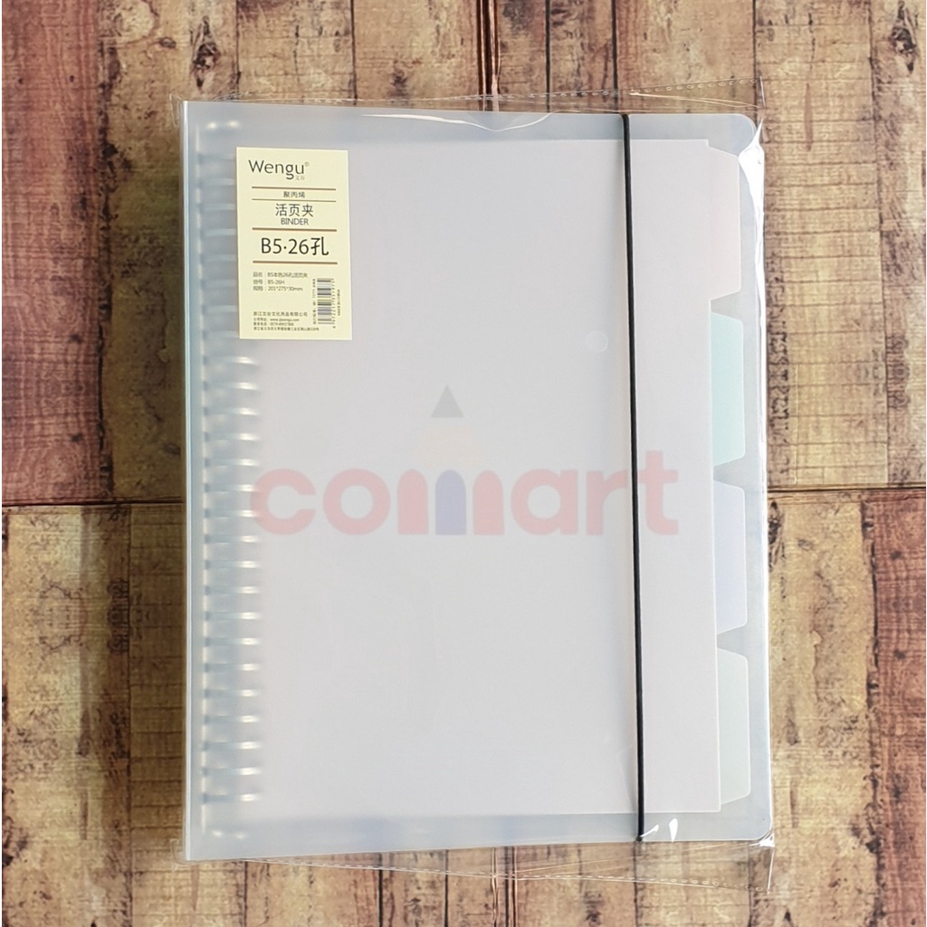 Map Binder B5 Wengu Transparant Tali Karet - Binder Note 26 Ring Plus Tali Bonus Divider / Pembatas - Binder File B5