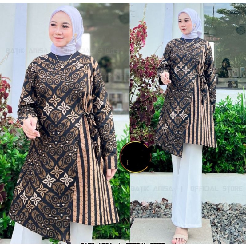 Atasan Tunik Lengan Panjang Tunik Batik Modern Wanita Jumbo size m-3 L