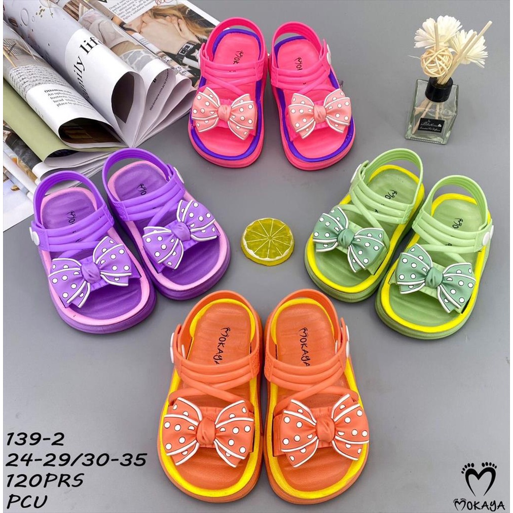 Sandal Let Anak Cewek Cowok Tali Silang Ban Bear Duck Rabbit &amp; Pita Super Empuk Lucu Imut Kiyowo Keren Trendy Import Mokaya / Size 24-29 (139-1 &amp; 139-2)