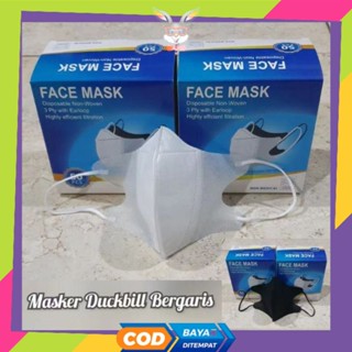 Image of MEDAN MURAH - MASKER DUCKBILL FACEMASK EARLOOP GARIS KOTAK BIRU ISI 50PCS
