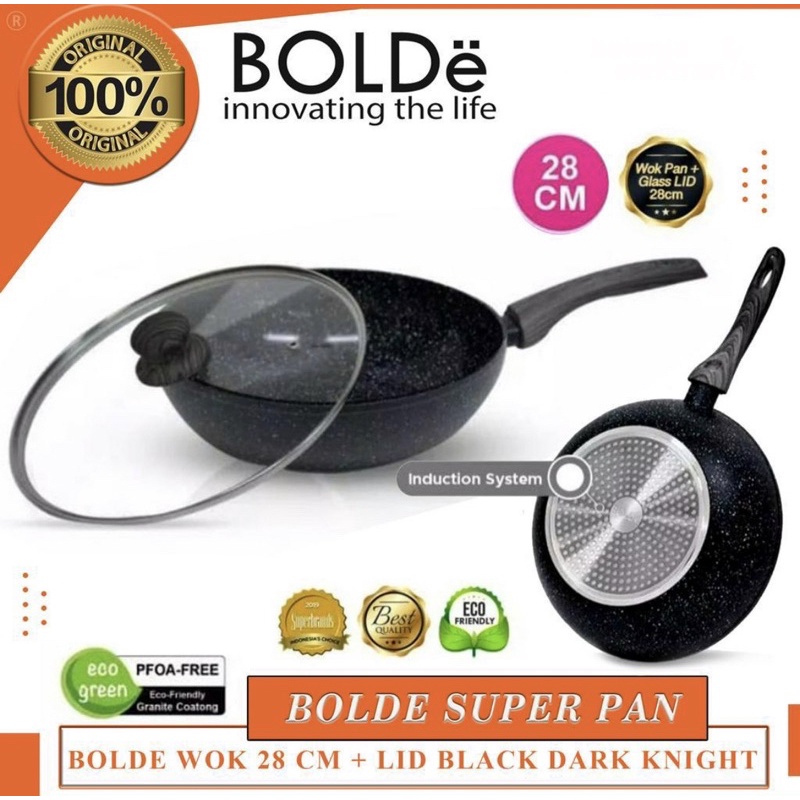 [ BoLDe ] Bolde Superpan Dark Knight Wok 28Cm + TUTUP / Wajan Bolde - Granite Coating bisa untuk kompor listrik/induksi