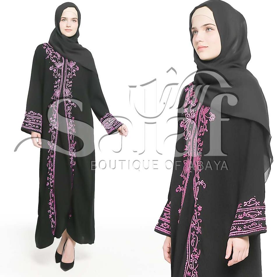 Baju Abaya Gamis Hitam Turkey Abaya Bordir Bahan JetBlack Lembut Kwalitas Boutique Arab 2021 ◦ SBL.1