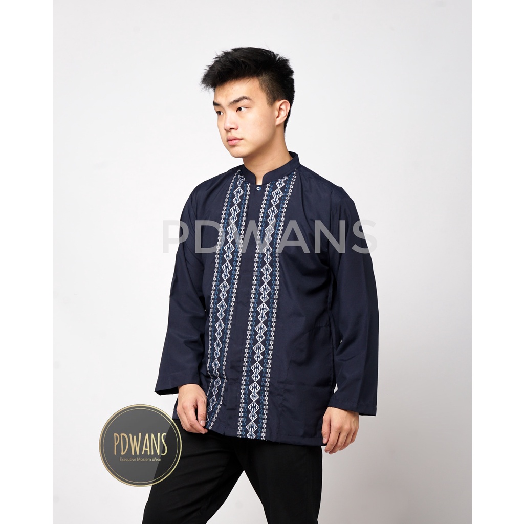 Baju Koko Lengan Panjang Warna Poli Katun Kemeja Koko Muslim Bordir M L XL PDWANS - SFHWPJG02