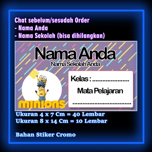 

Stiker Label Buku Minion Minions kuning kartun lucu Karakter Lucu Custom Lebel Nama cromo murah 20 Varian berbeda Sticker Pelajaran Mapel buku anak sekolah Vol 7