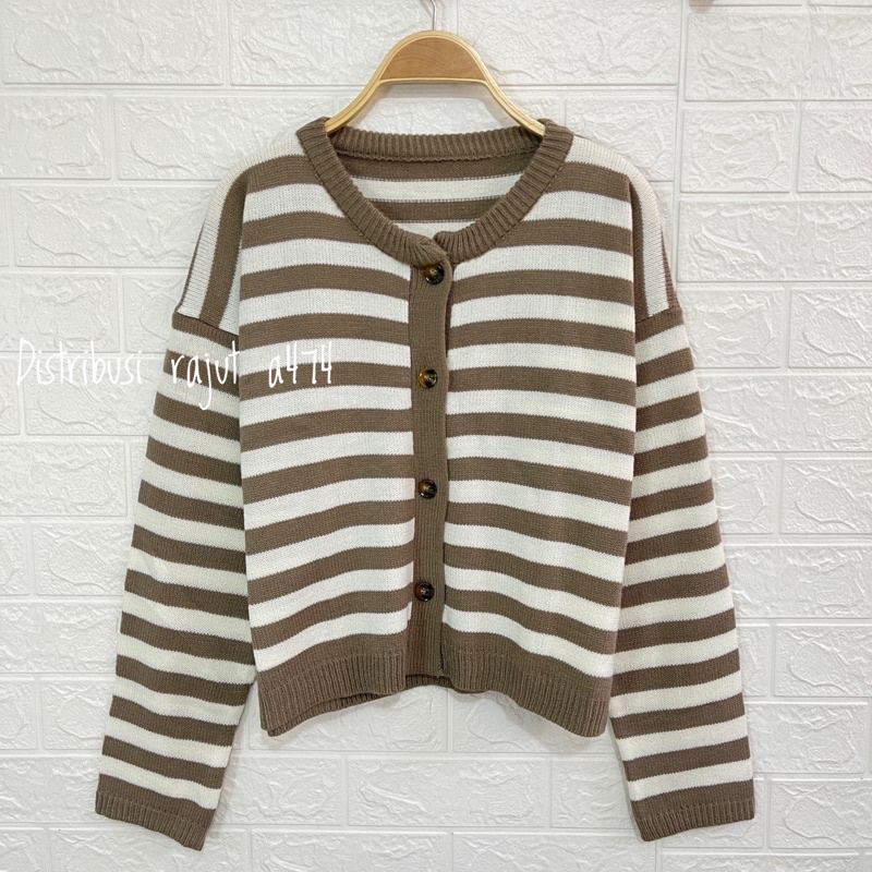 BASIC KNIT TOP CORLA CARDIGAN RAJUT KANCING STRIPE ATASAN RAJUT LENGAN OANJANGj