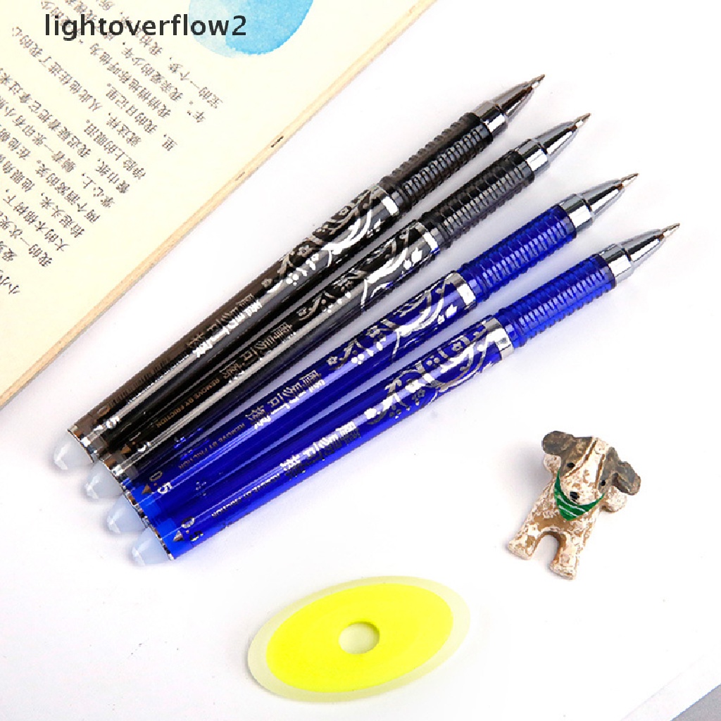 (lightoverflow2) 12pcs / Set Pulpen Gel 0.5mm Tinta Biru / Hitam Bisa Dihapus Untuk Sekolah