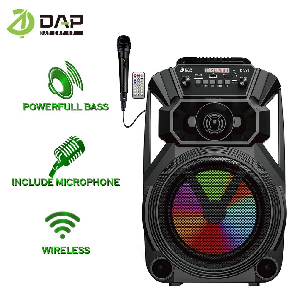 DAP Speaker Bluetooth D-VY8 Karaoke Free Mic - 8 Inchi / Salon Aktif Portable Radio Fm Mp3 Super Bass Speaker Aktif Wireless