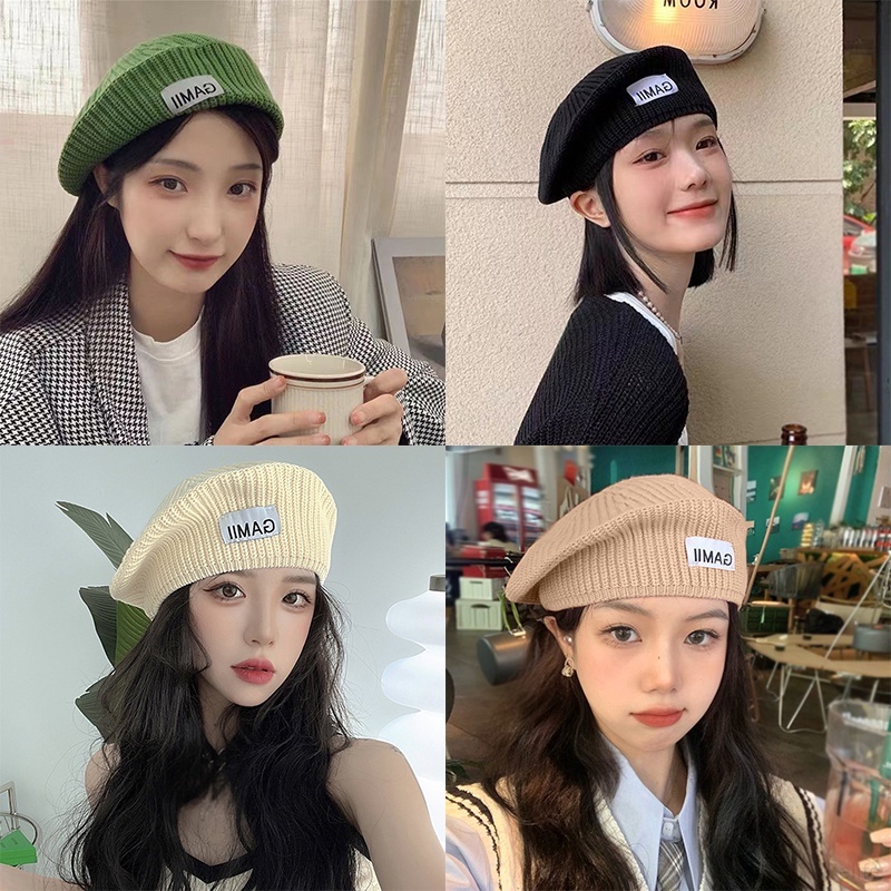 Topi Baret Bahan Wol Hangat Motif Tulisan Untuk Musim Gugur / Dingin