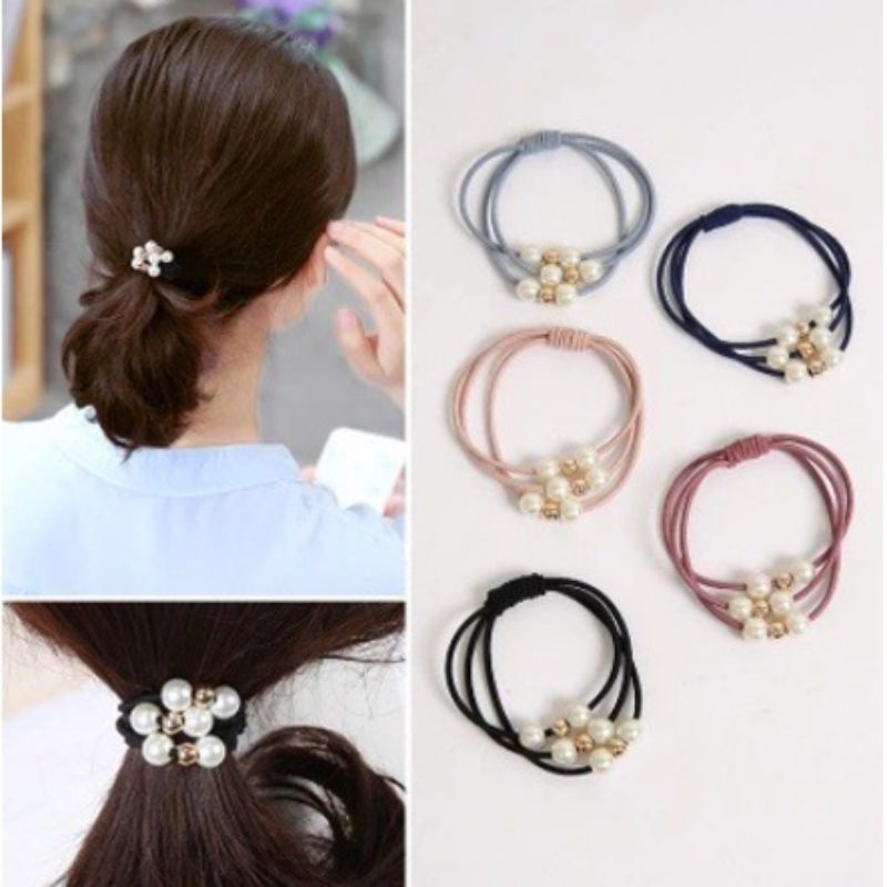 Ikat Rambut Korean Look Mutiara 3 Lapis Import