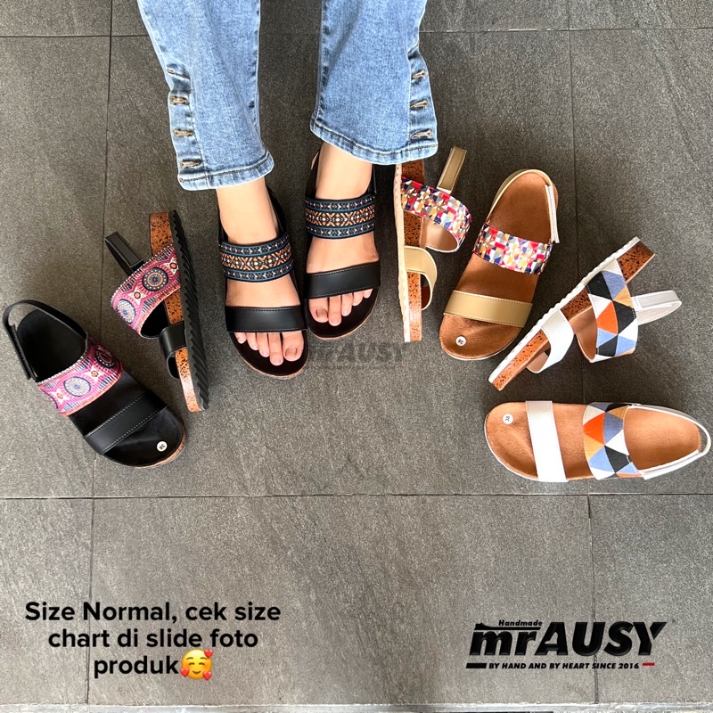 Sandal Cewek Wanita Birken Selop Motif mrAUSY Etnik Slop