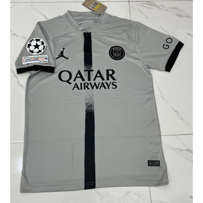 Jersey Bola PSG Away Grey Silver FULL PATCH UCL Musim 2022 2023 Grade Ori Official