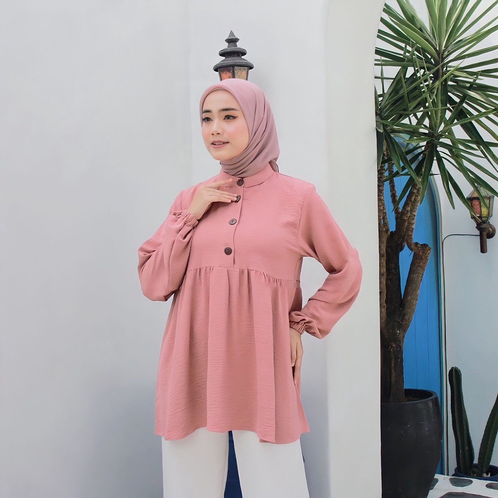 Selena Blouse Atasan Crinkle /Puffle Blouse Polos Airflow Crincle Premium