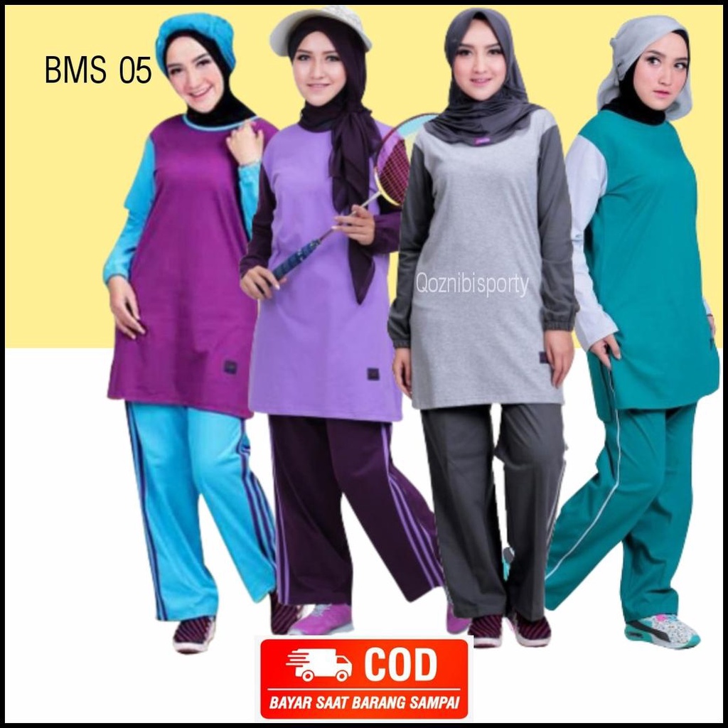Baju Olahraga Wanita Muslim Muslimah Syari Setelan Seragam Senam Jumbo Believe Stelan Bms 05