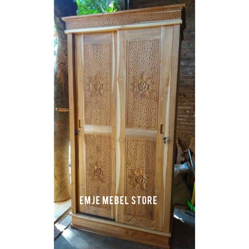 Lemari Jati Pintu Sleding 2 Pintu Lemari Anak Ukir Minimalis