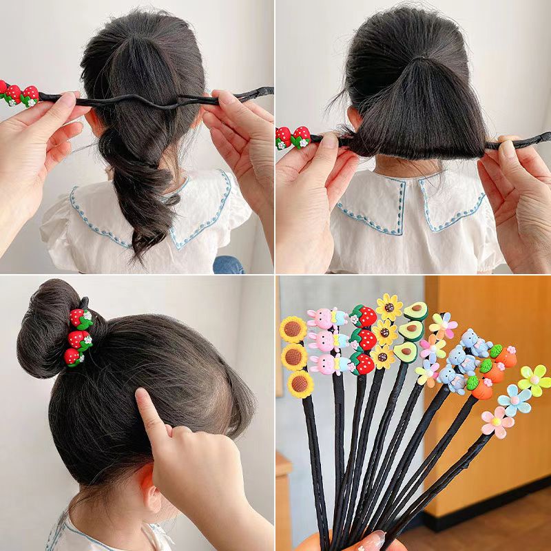 (Hello Girl)F05 Ikat Rambut Anak Model Sanggul Karakter Lucu Import