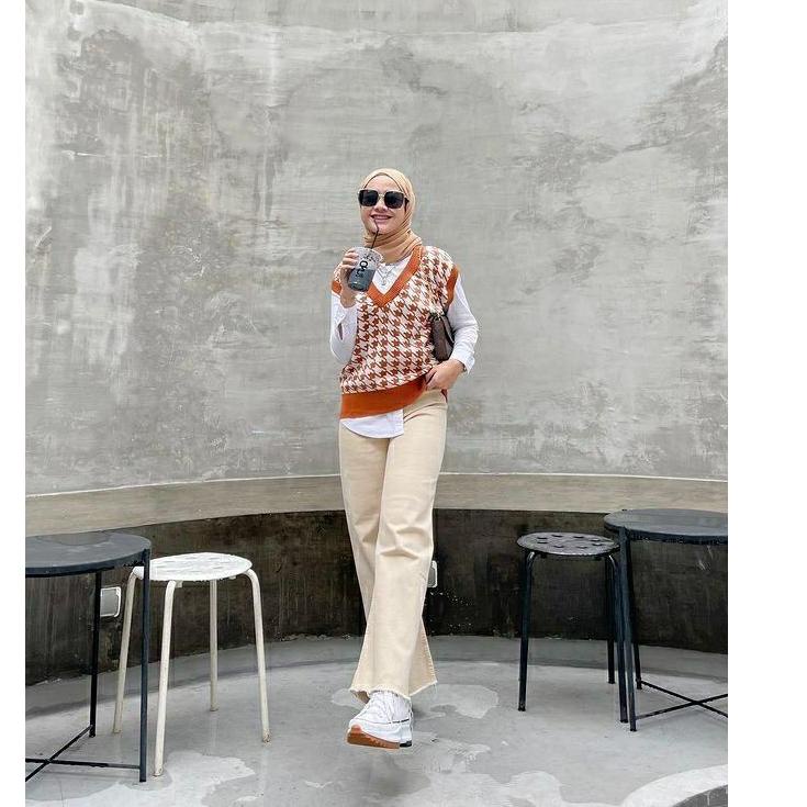 Jual Laku Keras--ROMPI HOUNDSTOOTH VEST_RAJUT KOREA_RAJUT MURAH/ rompi