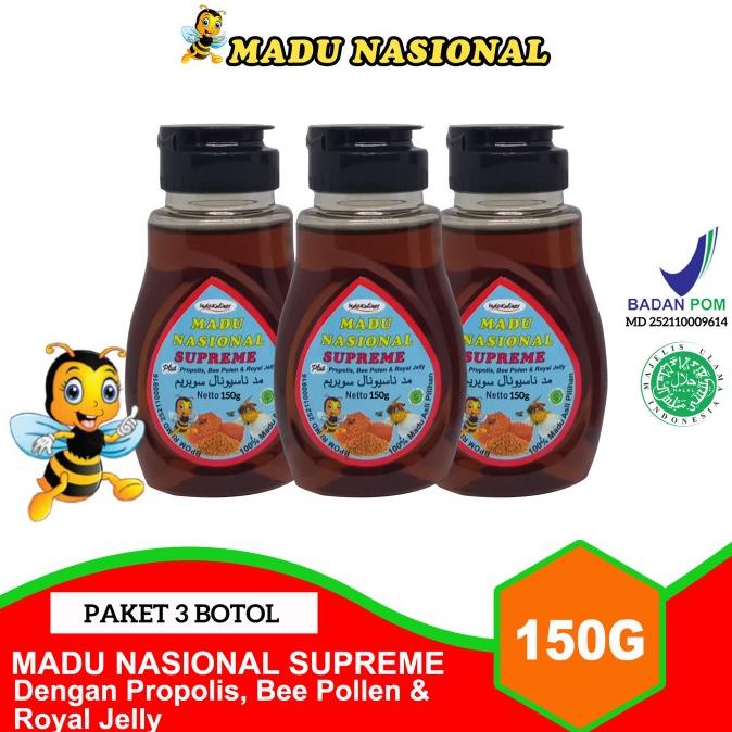 

[COD] Madu Nasional Supreme Extra Propolis Royal Jelly Pollen 150Gr 3 Botol [COD]