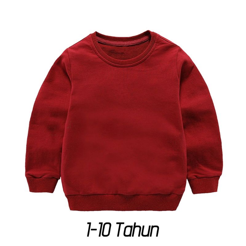 Sweater Crewneck Anak Polos UNISEX Pria-Wanita Umur 1-10tahun