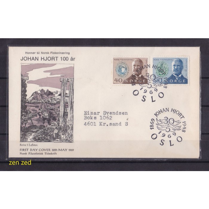 

A103 Perangko FDC SHP Norwegia 1969 Johan Hjort 1 Pcs