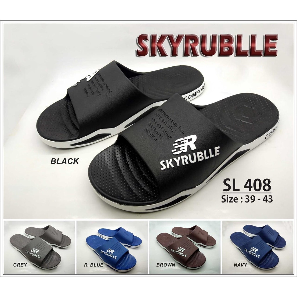 Sandal Selop Pria SKYRUBBLE 408 Sendal Slide Full Karet Senyawa Trendy untuk Aktivitas Sehari-hari