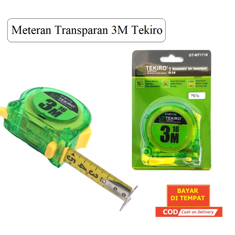 TEKIRO Meteran 3 Meter / Meteran Transparan 3M Alat Ukur Panjang / Roll Matic Mater / Measuring Tape