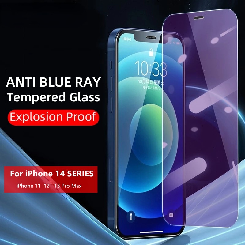 Pelindung Layar Tempered Glass Anti Blue Light Untuk iPhone 14 Pro Max 12 13 Pro Max XR XS 11 Pro Max 6s 7 8 Plus