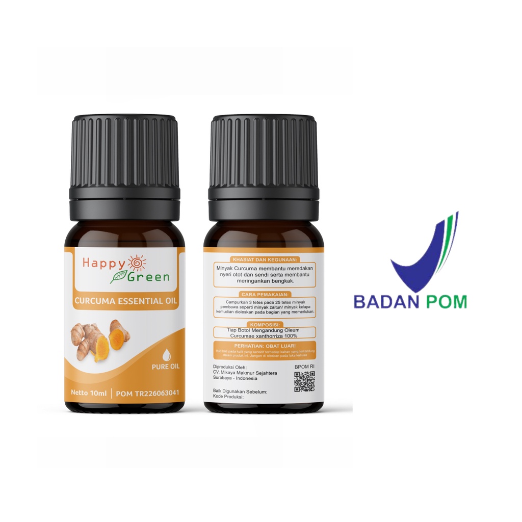 BPOM Approved Happy Green Curcuma Essential Oil - Minyak Temu Lawak Murni 100% Garansi Uang Kembali