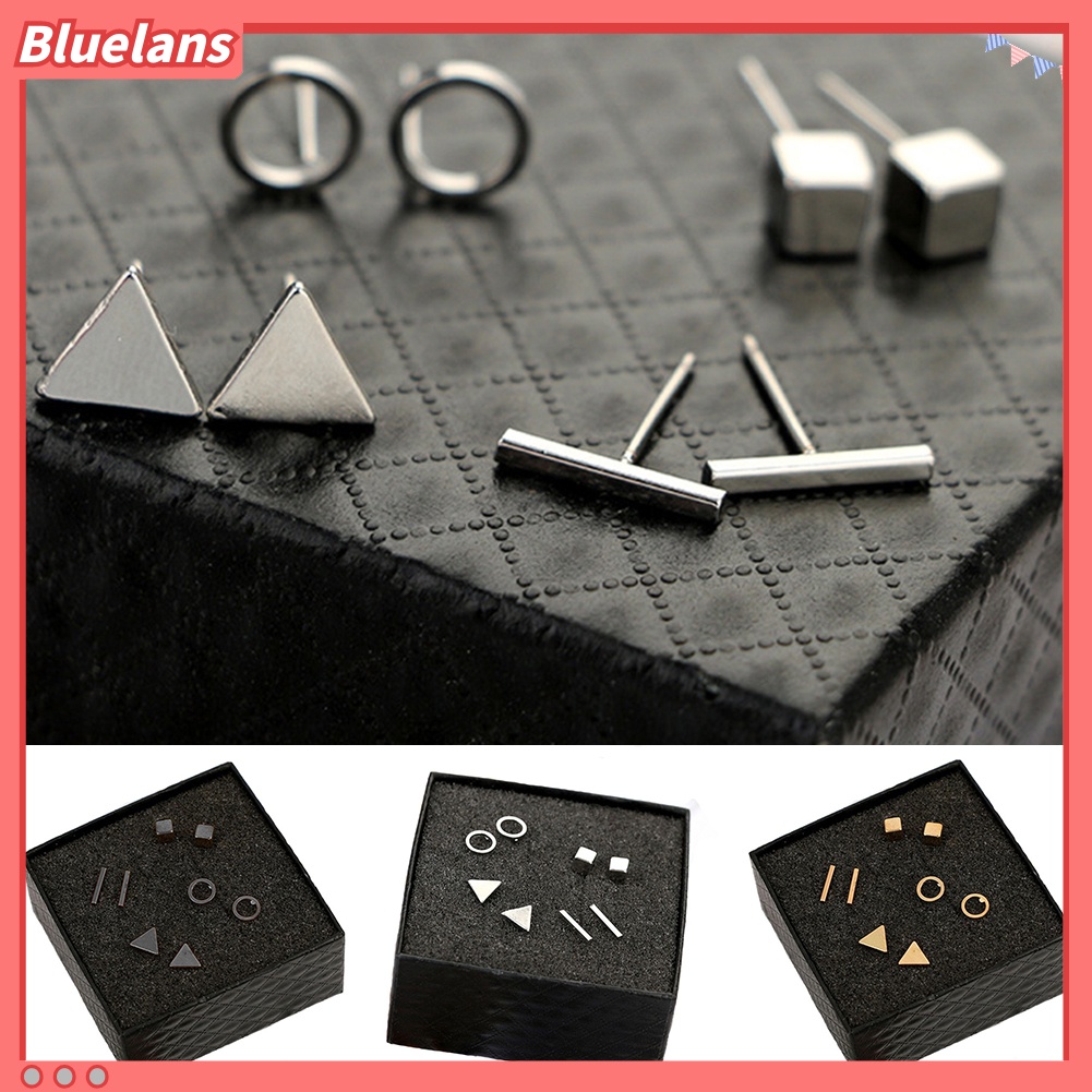 Bluelans 4Pairs Simple Square Round Triangle Bar Ear Studs Set Women Geometry Earrings