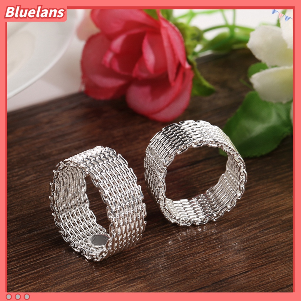 Perhiasan Cincin Jari Lapis Silver Model Jaring Tenun Lebar Untuk Hadiah Wanita Charms