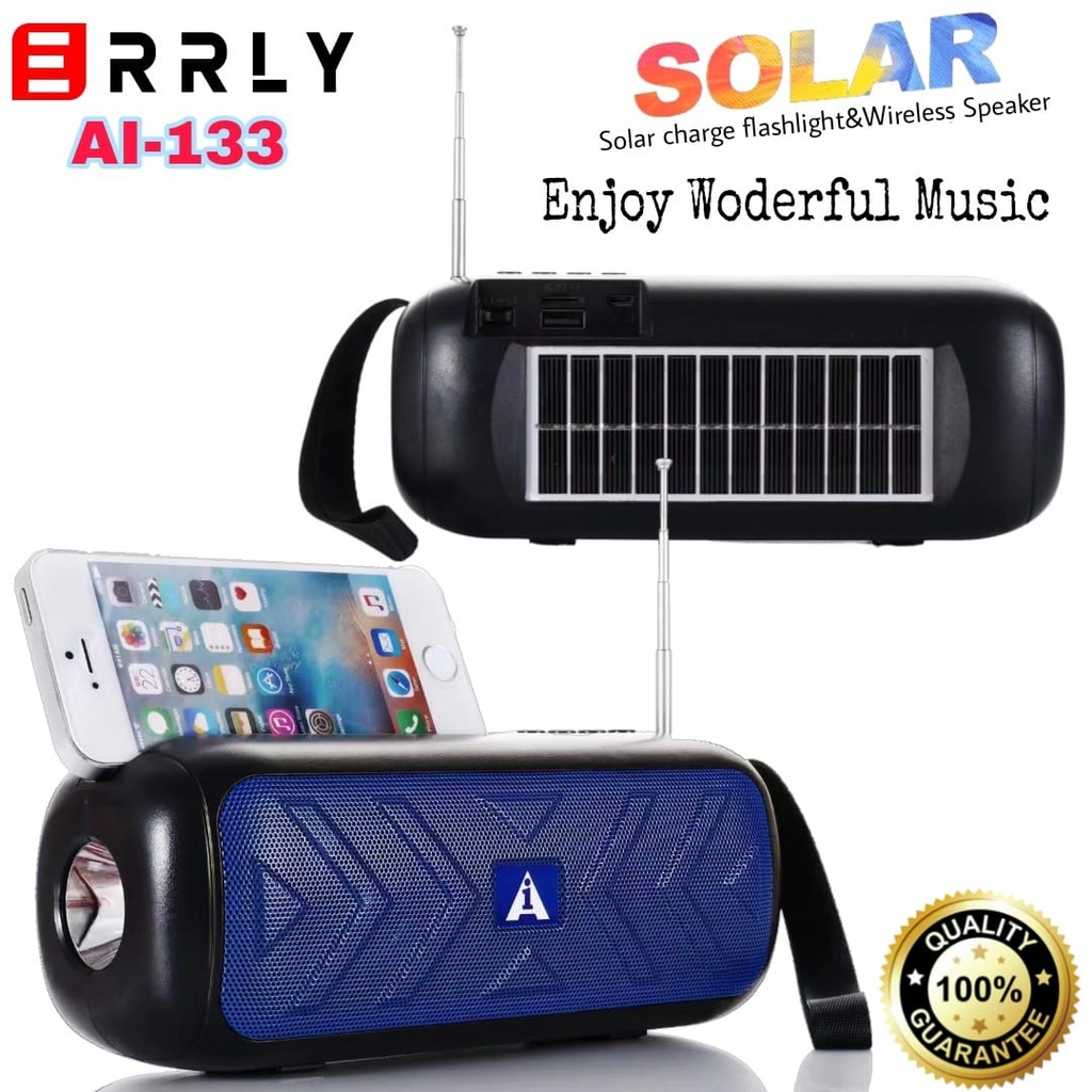 Speaker Bluetooth ERRLY  AI 133 Speaker Solar Recharge Panel Surya Speaker FM Antena Radio Speaker Aktif Senter Flashlight