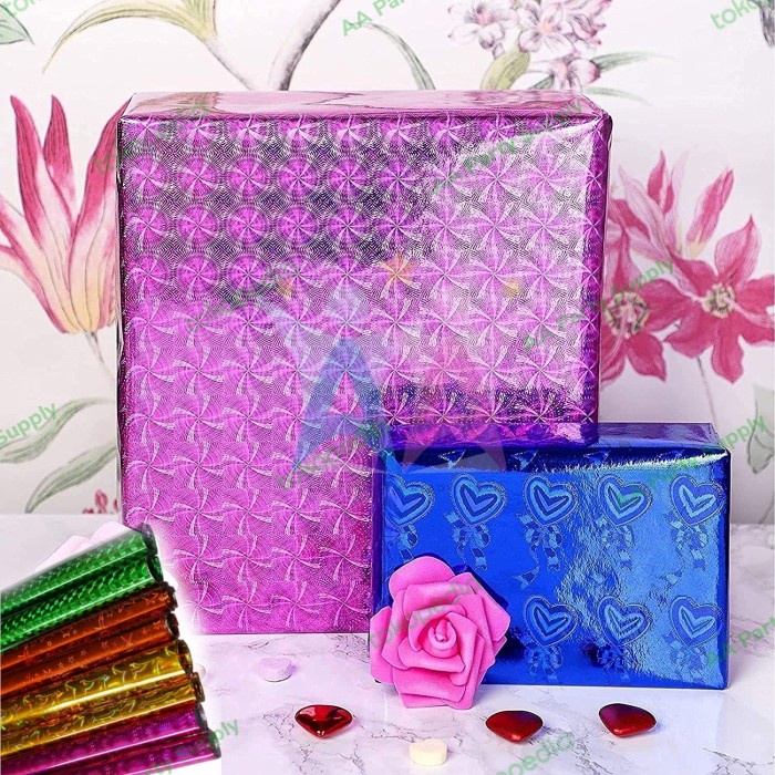 Plastik hologram motif 70x50cm warna warni pembungkus kado plastic wrapping metalic kertas pembungkus glossy bunga paket