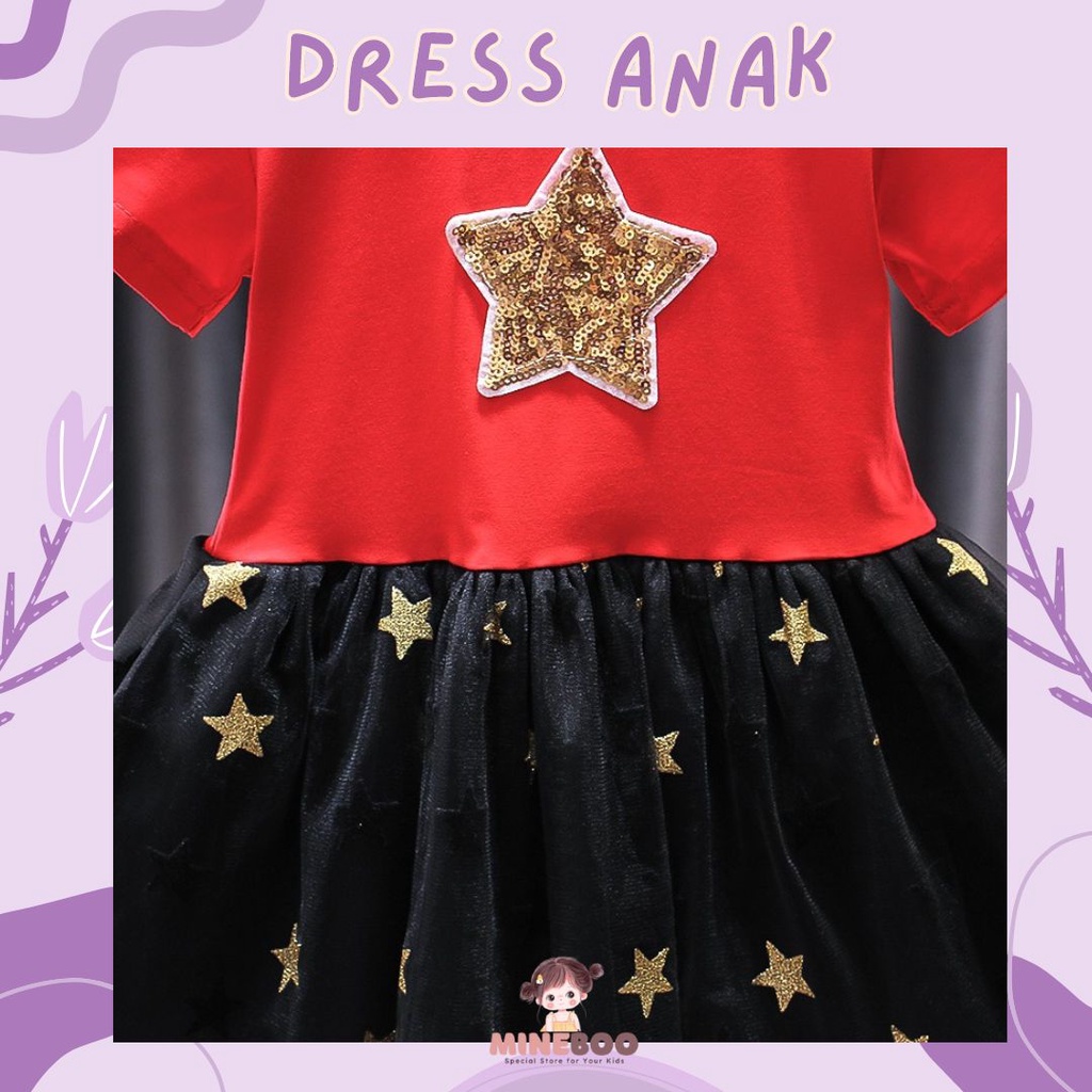 mineboo DRESS BLESSING STAR PDK EBV Anak Perempuan Gliter Star Stella   1 - 7 Tahun