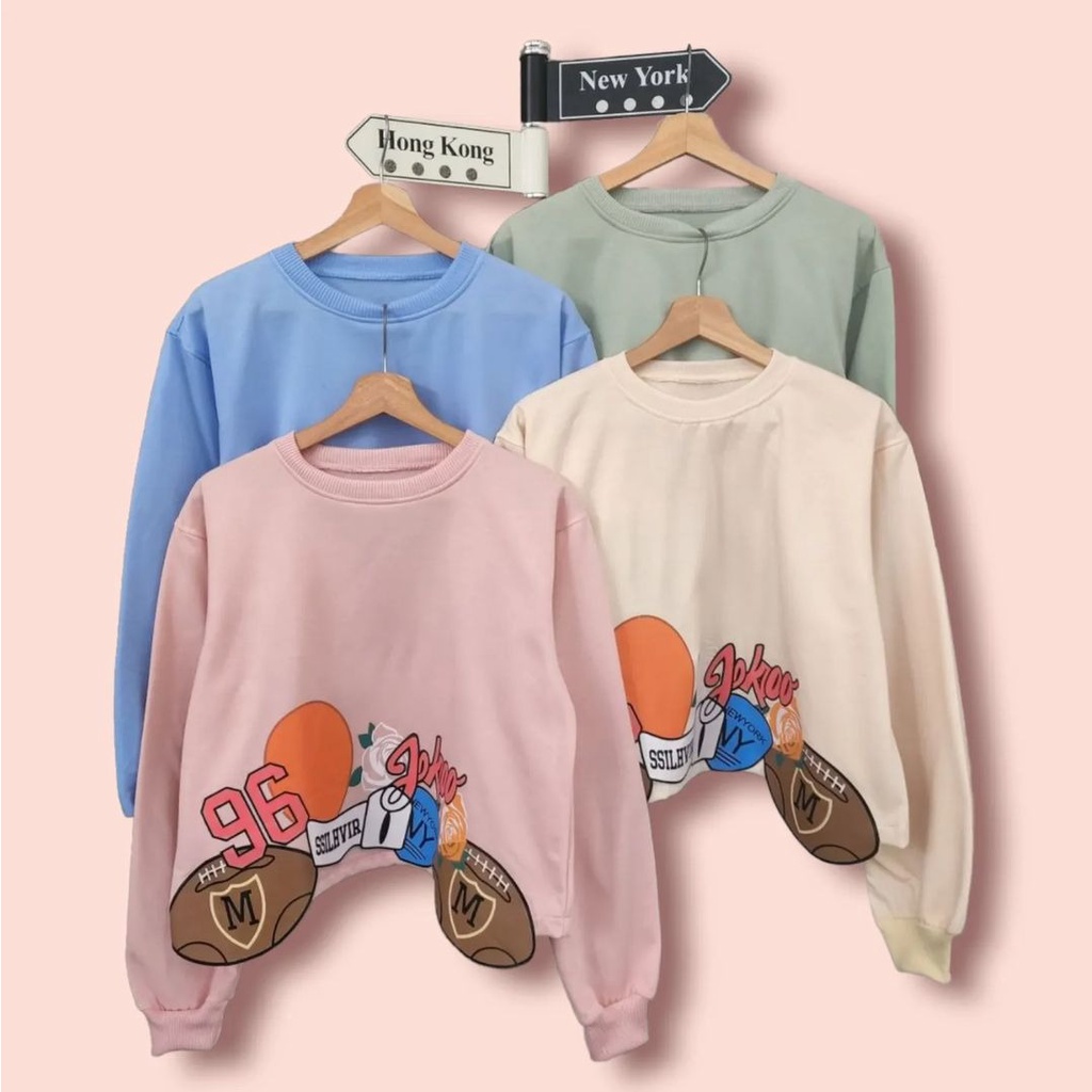 Newyork crop blouse | atasan crop wanita | blouse fleece wanita