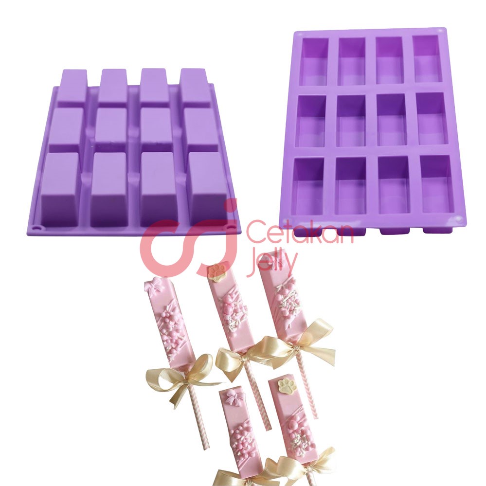 CJ Cetakan Silikon Cake Puding Jelly Coklat Cake Popsicle Box Persegi Panjang 12 Cav