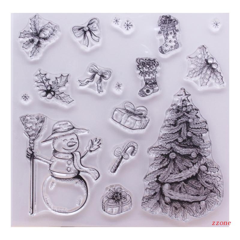 Stampel Bahan Silikon Motif Pohon Natal Snowman Untuk Scrapbook