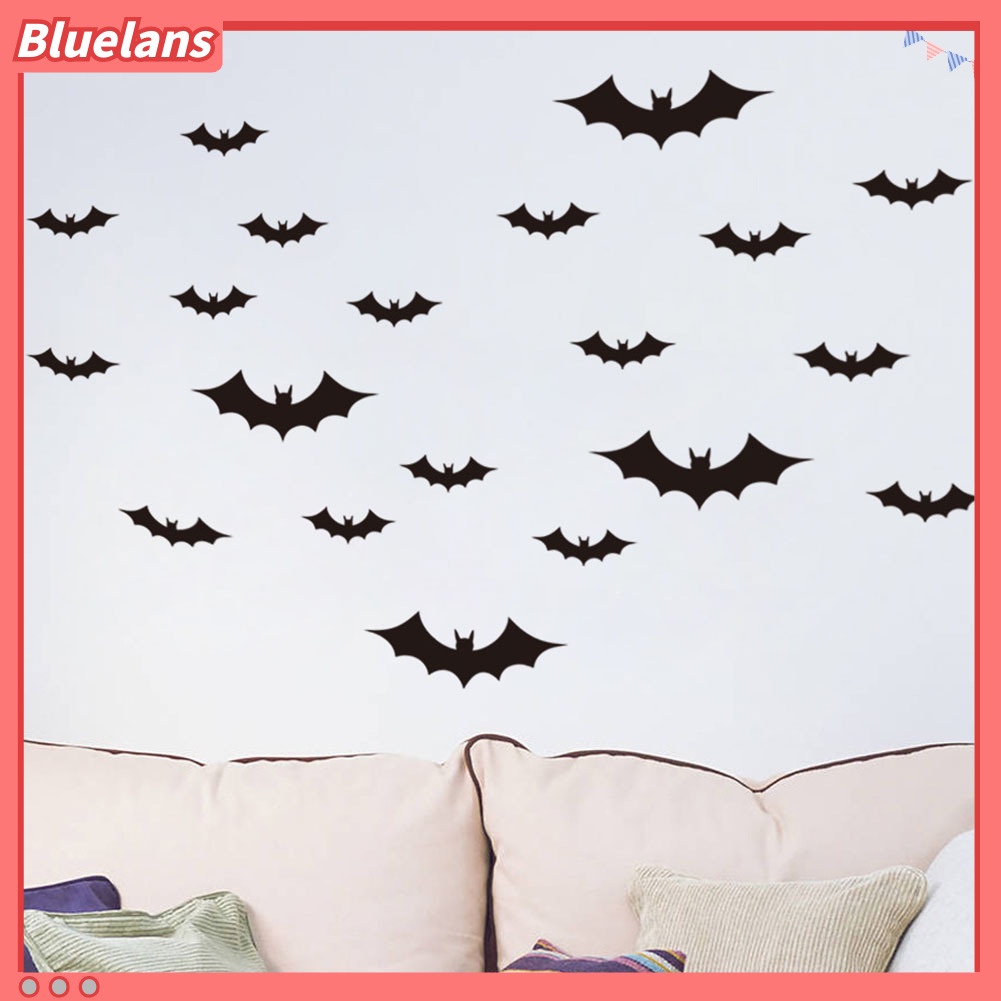 20 Pcs Stiker Dinding Decal Desain Kelelawar Halloween Tahan Air Dapat Dilepas Untuk Dekorasi Rumah