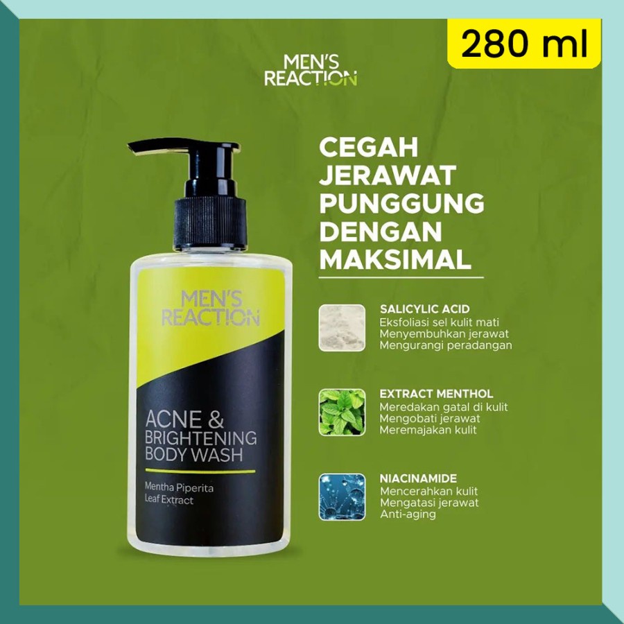 MENS REACTION BODY WASH ACNE SKIN SABUN MANDI PRIA SABUN MANDI JERAWAT BODY WASH BRIGHTENING