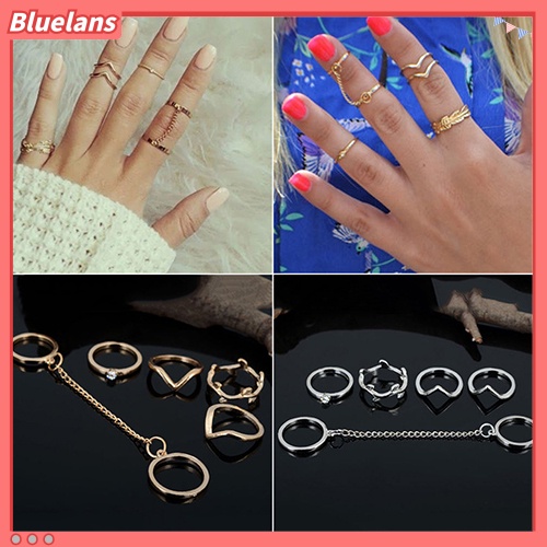 Bluelans 6Pcs Urban Rhinestone Above Knuckle Stacking Band Mid Rings Jewelry