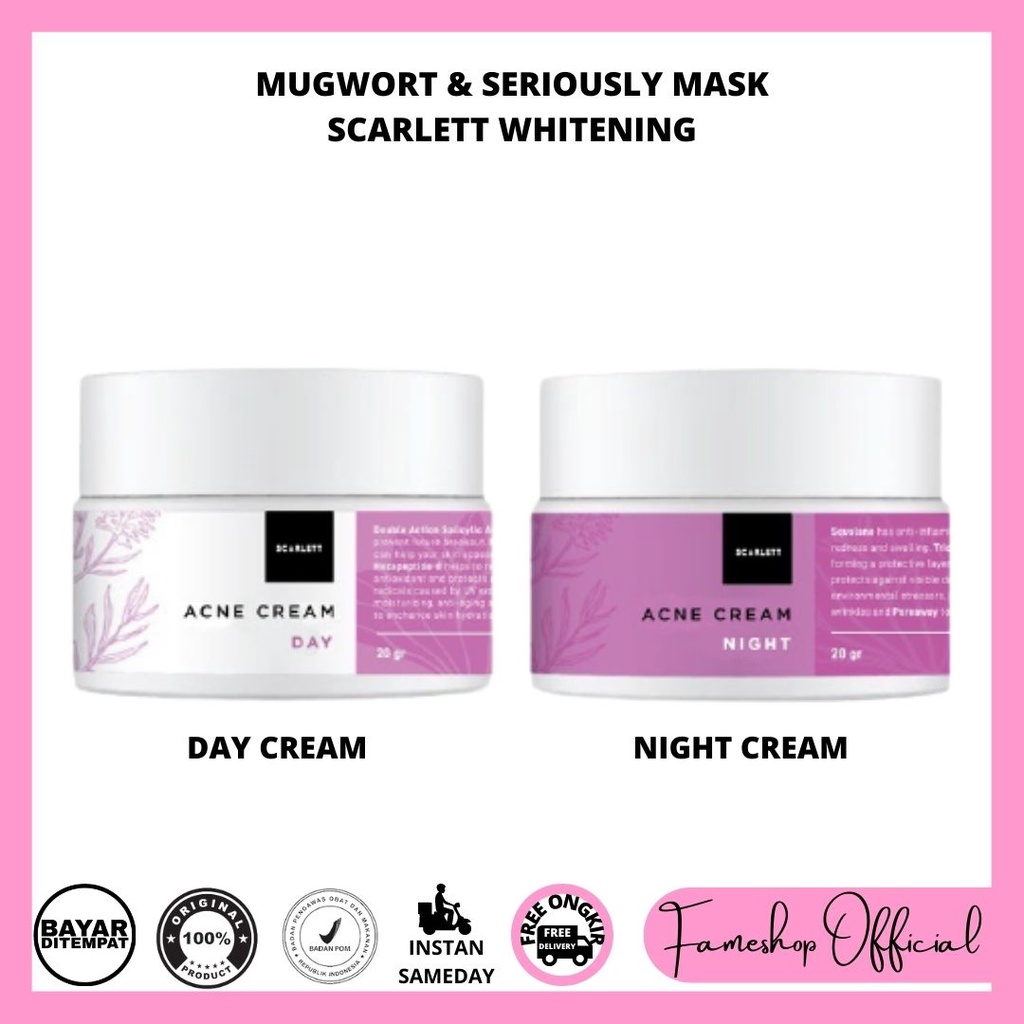 FAMESHOP - SCARLETT WHITENING ACNE DAY &amp; NIGHT CREAM  KRIM PAGI &amp; MALAM  100% ORIGINAL