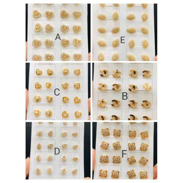 RA24. Grosir 12 pasang Anting xuping wanita lapis emas dgn mata zircon