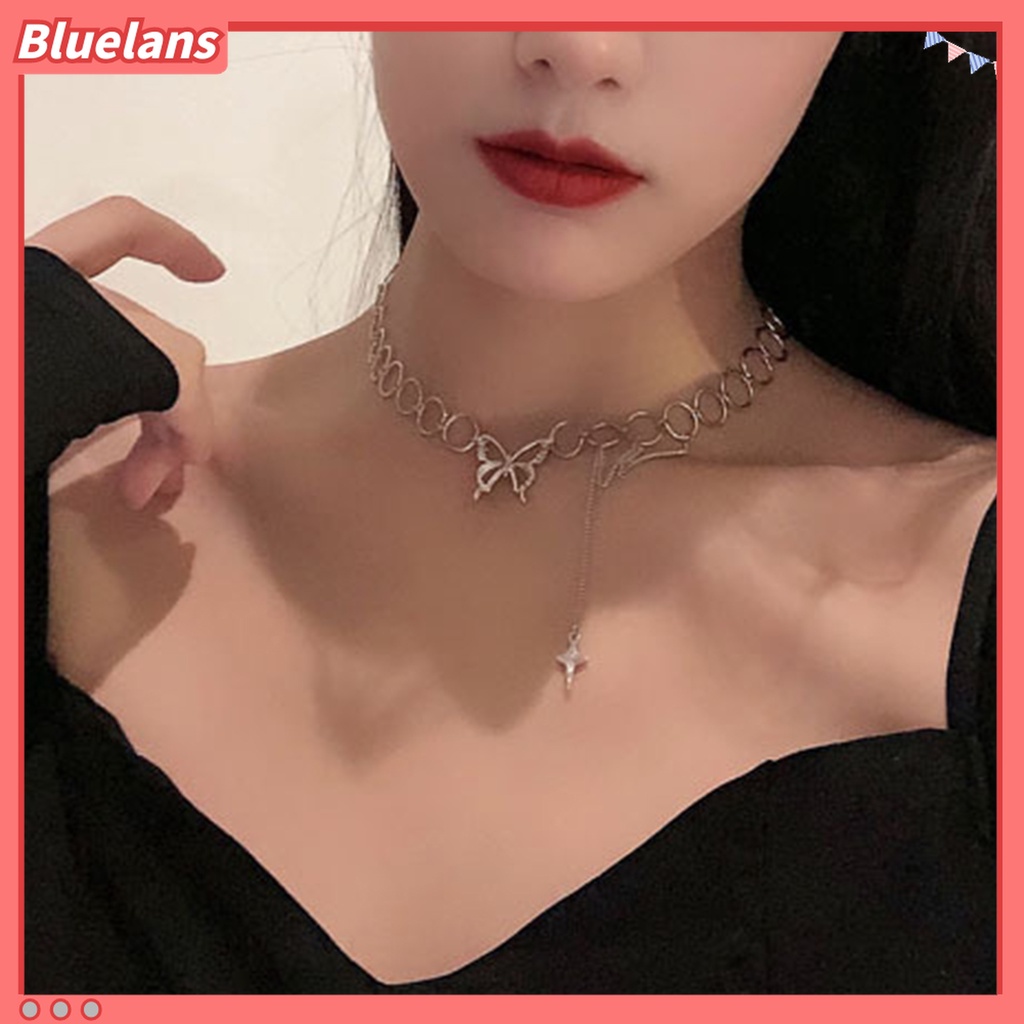 Kalung Rantai Klavikula Liontin Kupu-Kupu Bahan Alloy Untuk Wanita