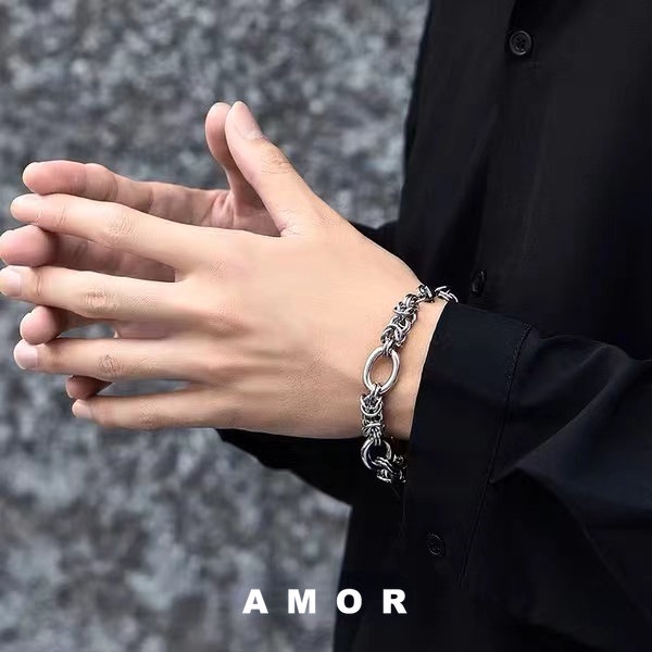 Gelang Rantai Bahan Stainless steel Tebal Gaya Korea Untuk Pasangan