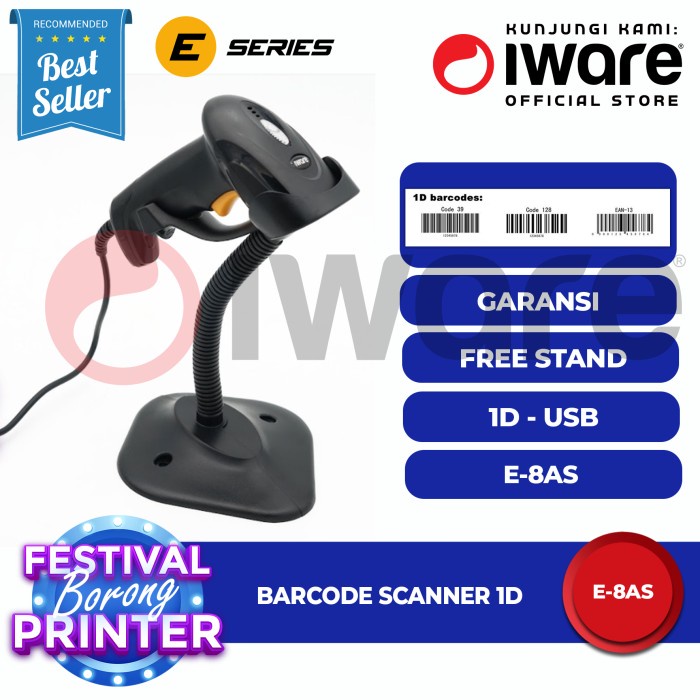 Scanner Barcode Scanner 1D 2D Iware Usb Bluetooth Wireless High Sensitif
