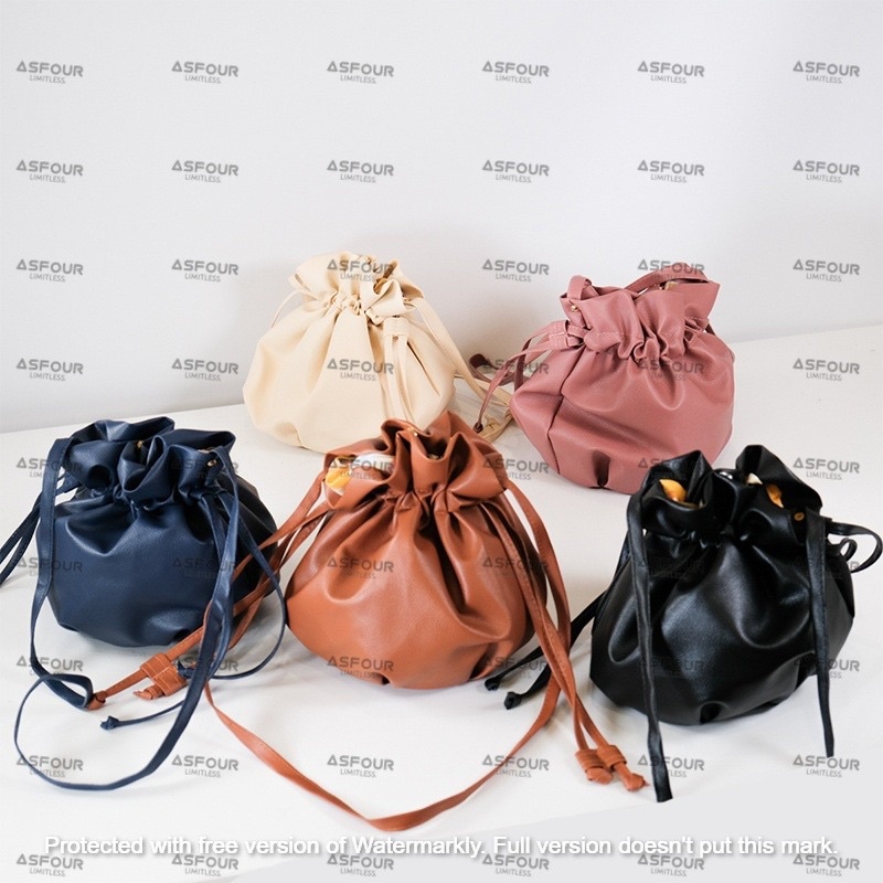 Asfour- Tas Selempang Bucket Serut Bahan Kulit Sintetis/Tas Serut Kulit Sintetis Tas Selempang Wanita Import Terbaru Dan Kekinian Fashion Korea