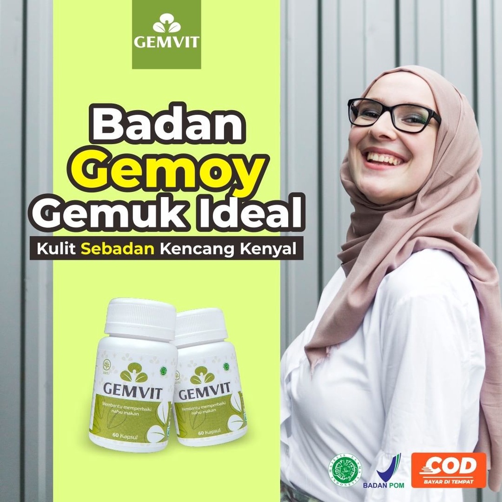 Gemvit suplemen alami penambah penggemuk badan bpom anak dewasa pemutih badan permanen bpom original
