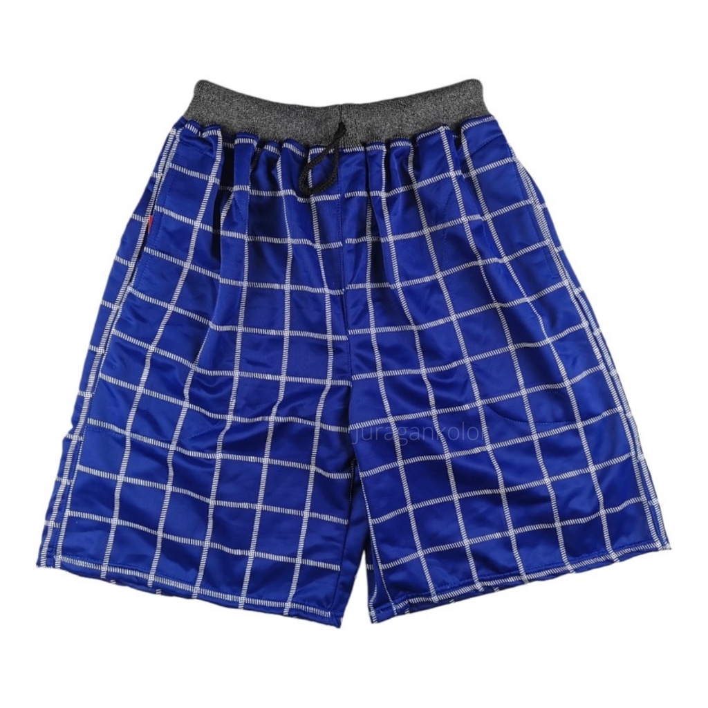 Celana Pendek Pria Motif Kotak Tartan Rib Kolor Cowok Dewasa Santai