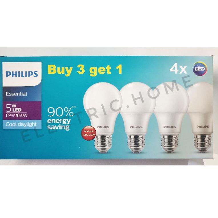 GA.18Oc22ᴷ ▫ Paket isi 4 lampu PHILIPS LED Essential 5 WATT 5W PUTIH LED PAKET PHILIPS 5 WATT