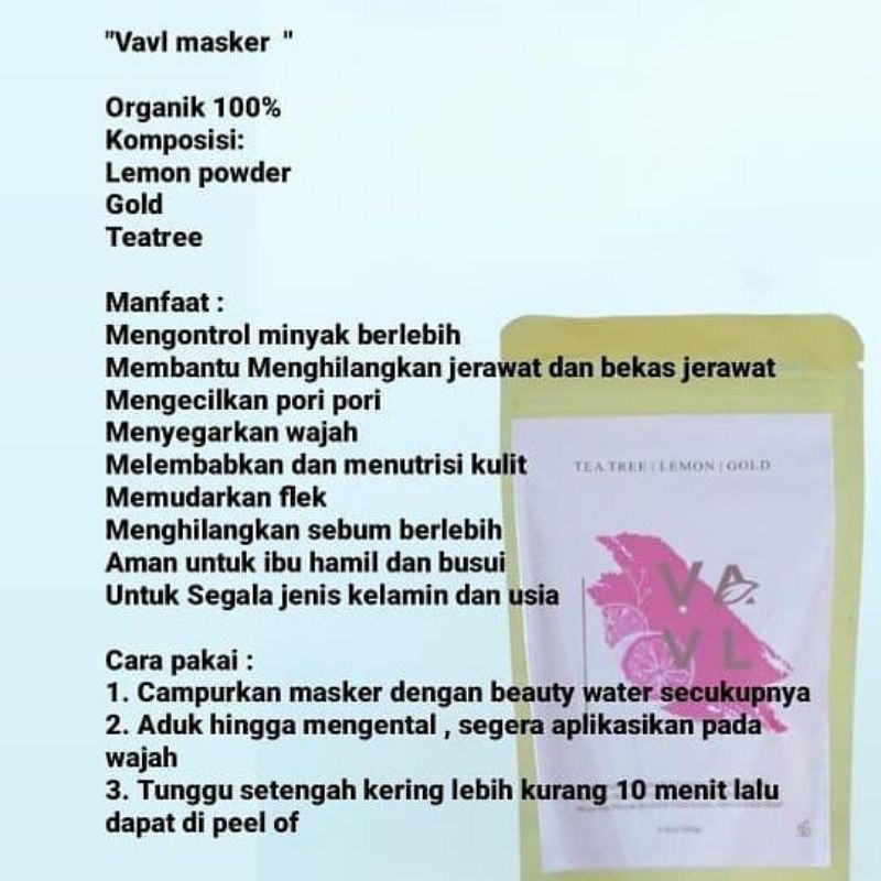 MASKER VAVL MASKER ACNE 100% ORGANIK 100 GRAM